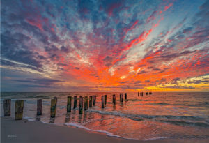 Fire sky at 3rd street Pier pilings